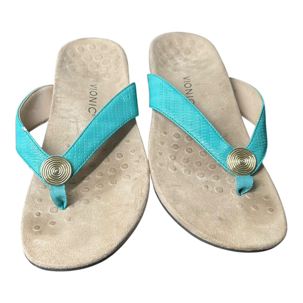 Vionic Hilda Woven‎ Sandals Womens Size 11 Teal Comfort Orthotic Slip On Thong